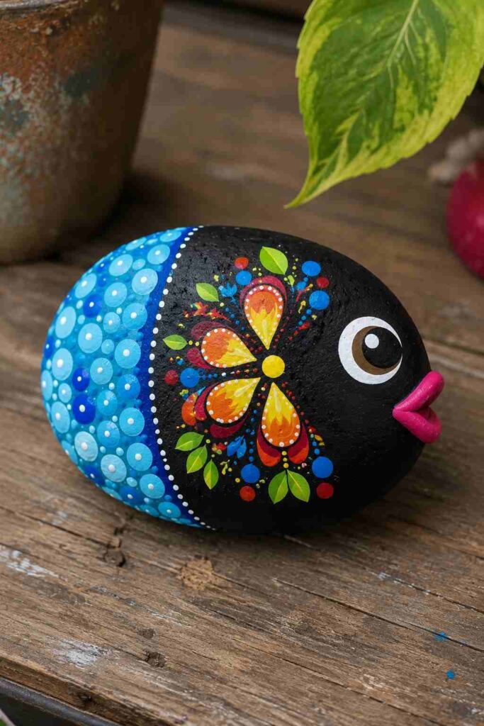 Whimsical Floral Fish Painted Rock Whimsical Floral Fish Painted Rock