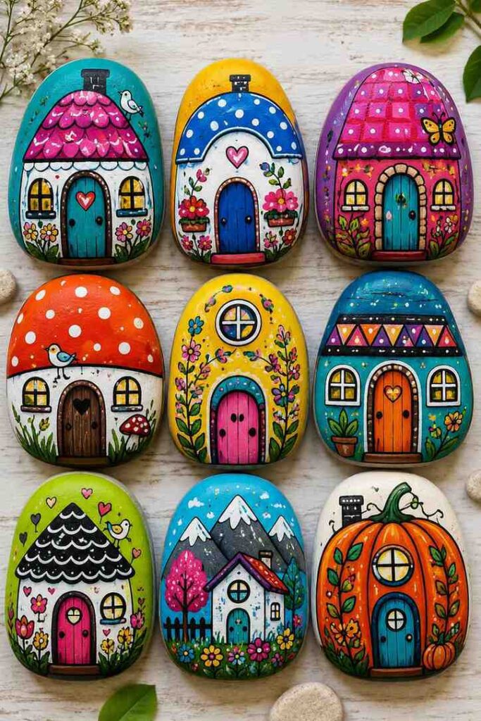 Whimsical-Painted-Rock-Cottages Whimsical Painted Rock Cottages