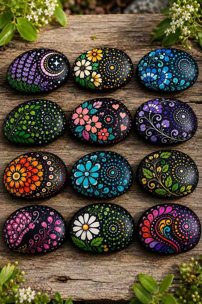 35 Beautiful Painted Rock Ideas to Brighten Your Home and Garden 7 Wildflower Meadow Painted Rock