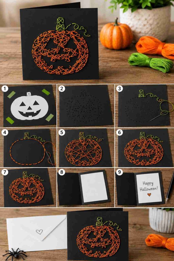 DIY String Art Halloween Cards making DIY String Art Halloween Cards