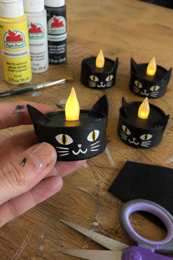 Easy Halloween Crafts to Make Your Home Feel Cozy & Magical 7 Halloween Black Cat Tea Lights