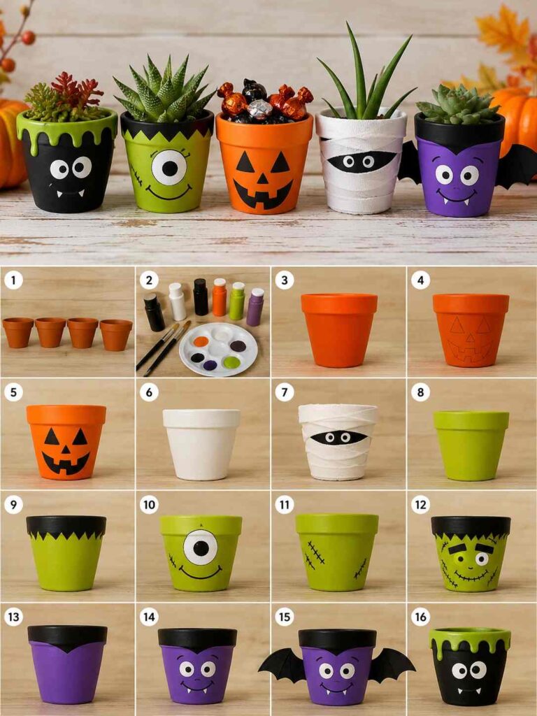 Easy Halloween Crafts to Make Your Home Feel Cozy & Magical 6 Halloween Painted Clay Pots