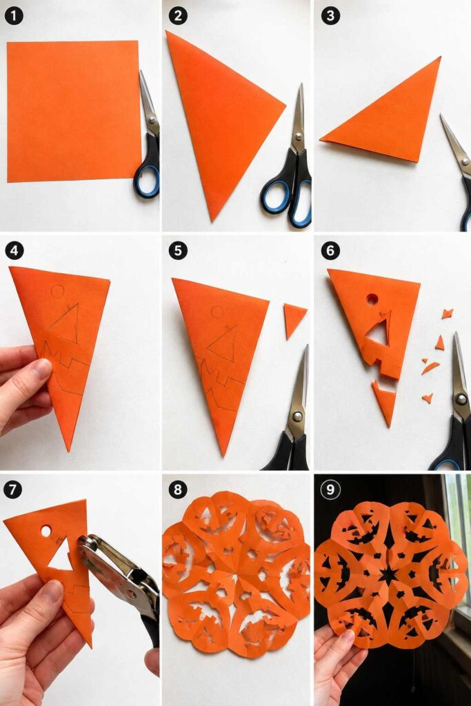 Halloween Paper Snowflake making Halloween Paper Snowflake
