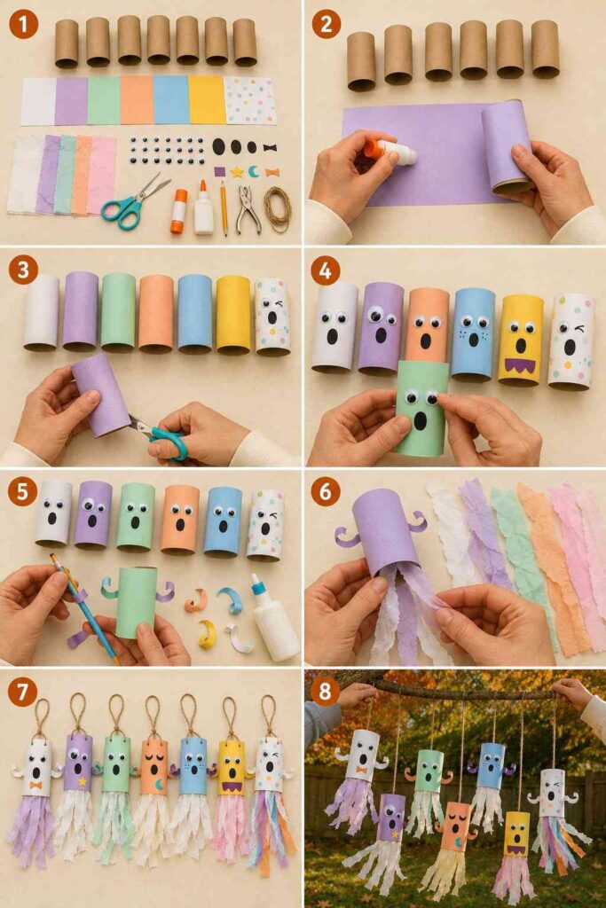 Easy Halloween Crafts to Make Your Home Feel Cozy & Magical 16 Paper Roll Ghost