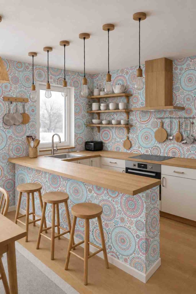 Colorful Mandala Wallpaper for a Cheerful Kitchen