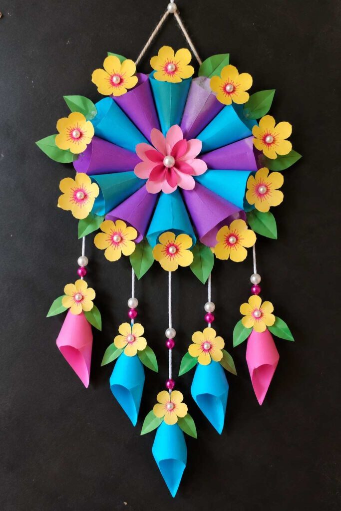 Colorful Paper Cone Flower Wall Hanging