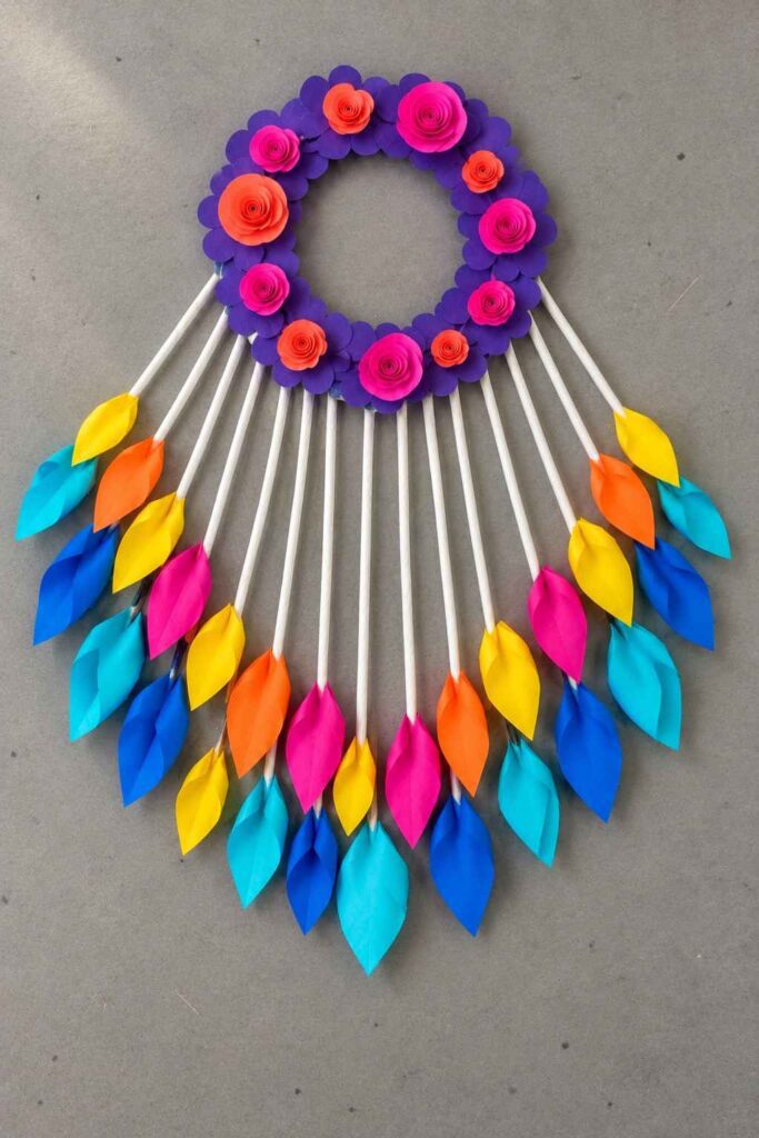 Colorful Paper Flower Fan Wall Hanging