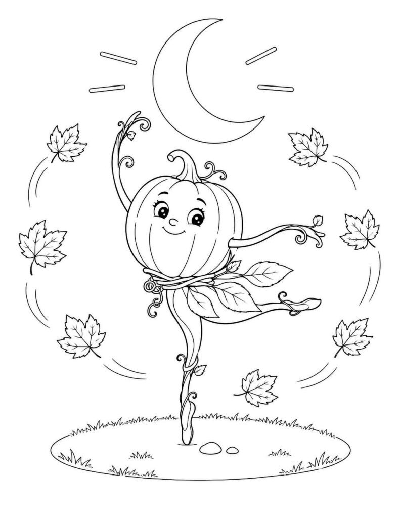 Dancing pumpkin coloring page for kids