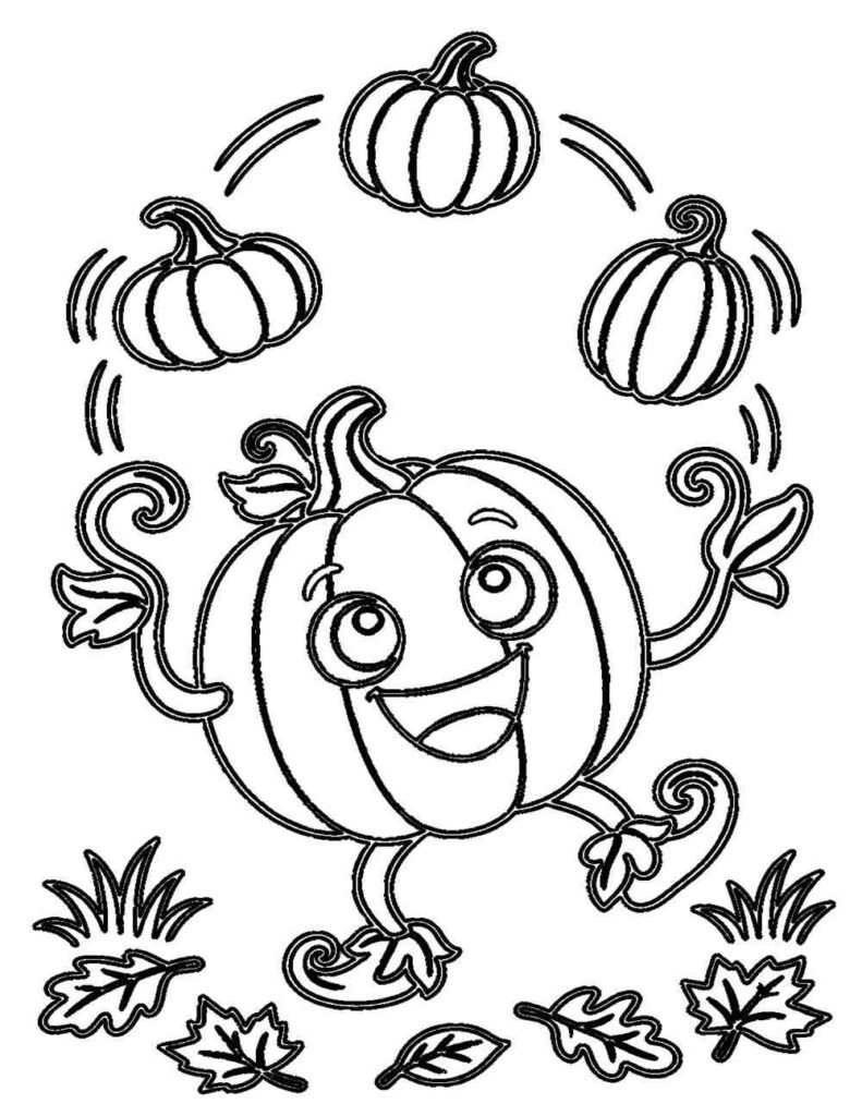 Juggling pumpkin coloring page for kids