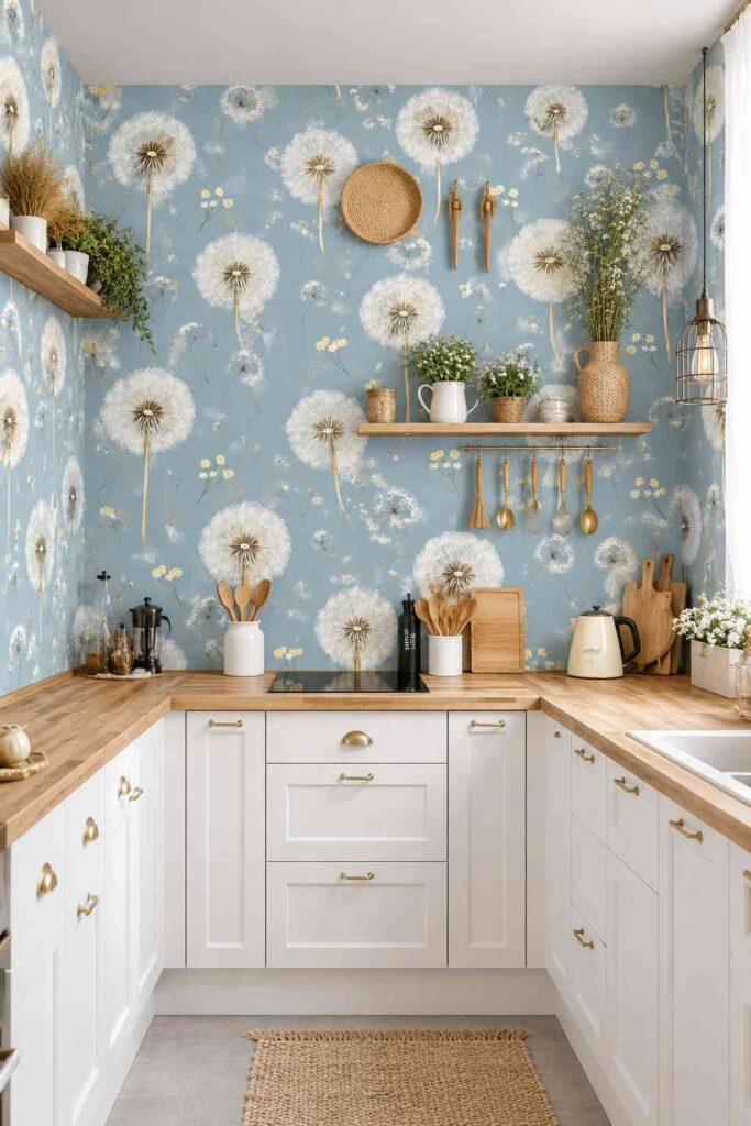 Light Blue Dandelion Kitchen Wallpaper