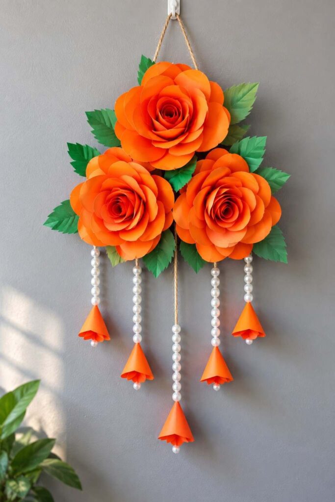 Orange Paper Rose Wall Hanging