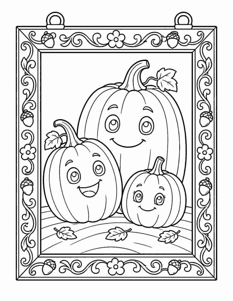 Pumpkin family portrait coloring page printable