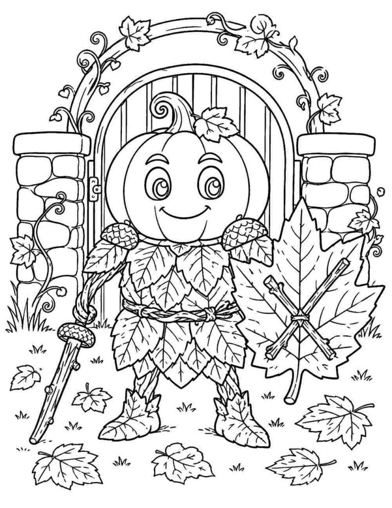 Pumpkin knight coloring page free printable