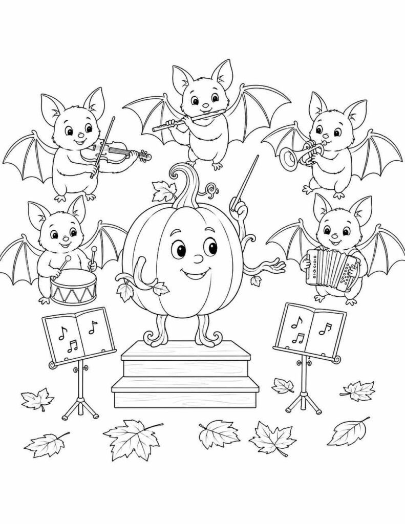 Pumpkin orchestra conductor coloring page