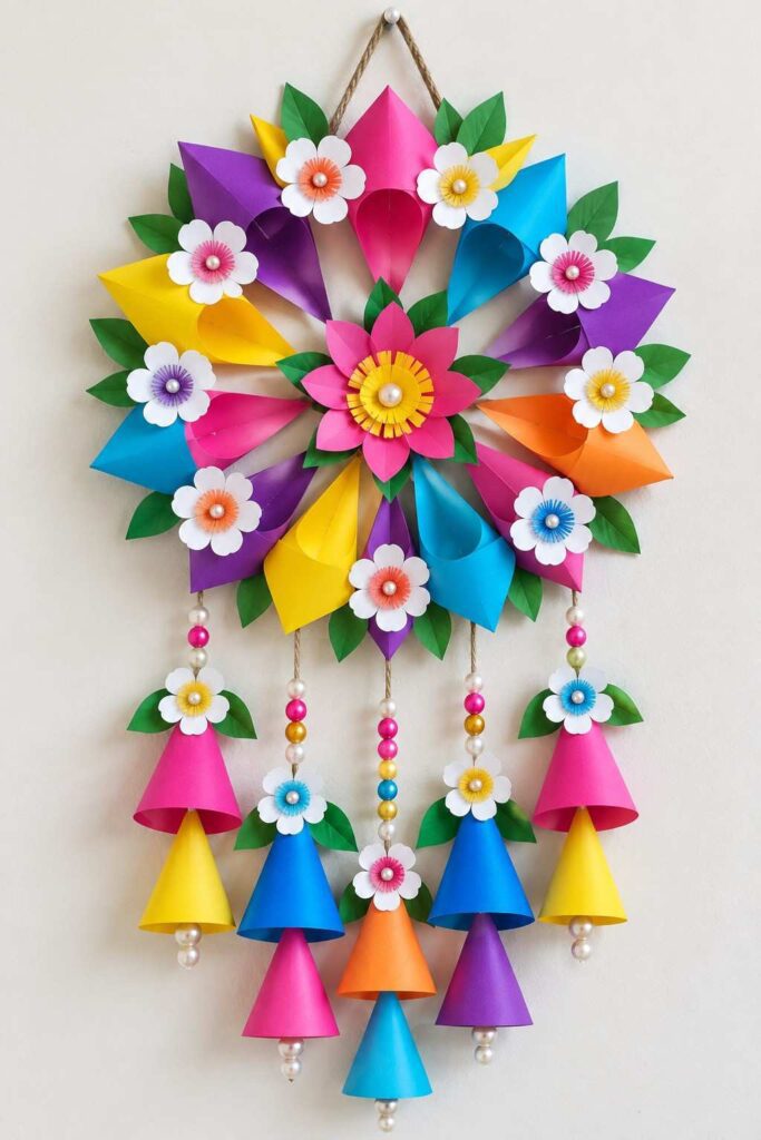 Rainbow Paper Cone Floral Wall Hanging