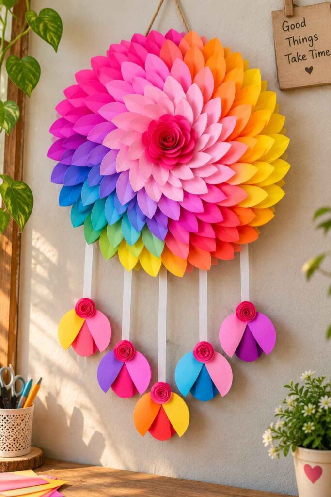 Rainbow Paper Dahlia Wall Hanging