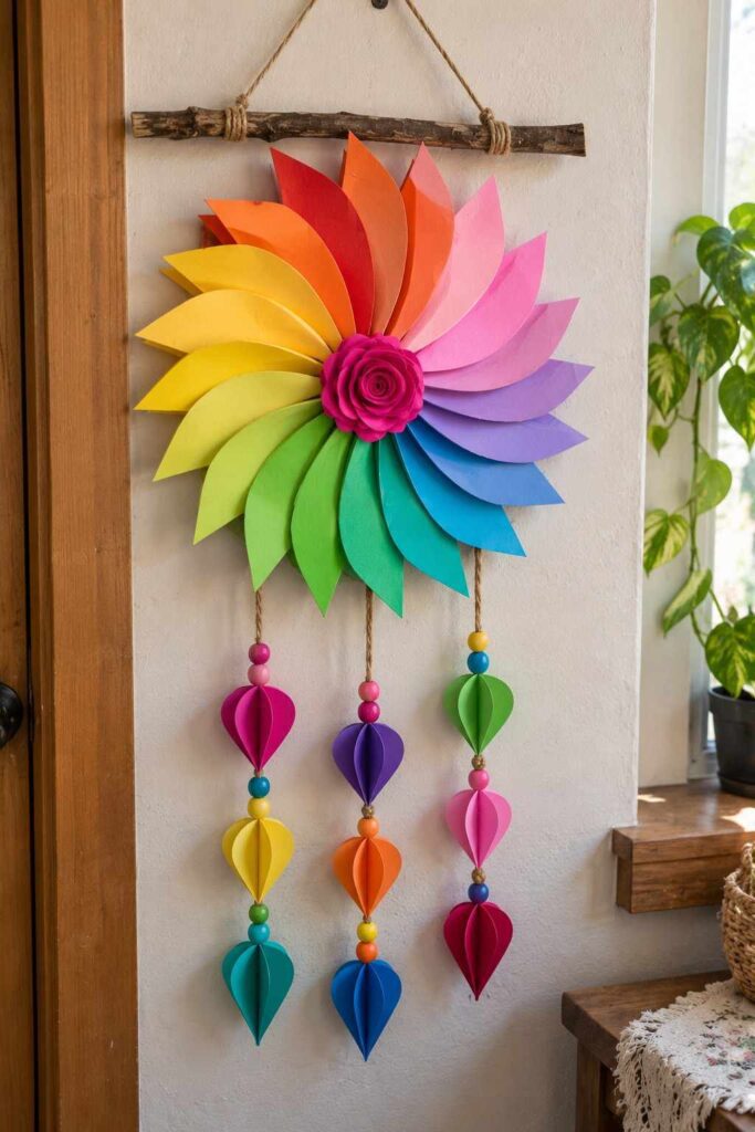 Rainbow Paper Flower Wall Hanging