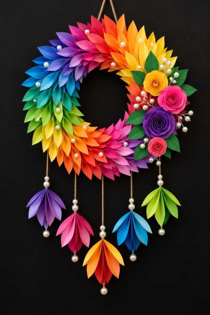 Rainbow Paper Petal Wreath
