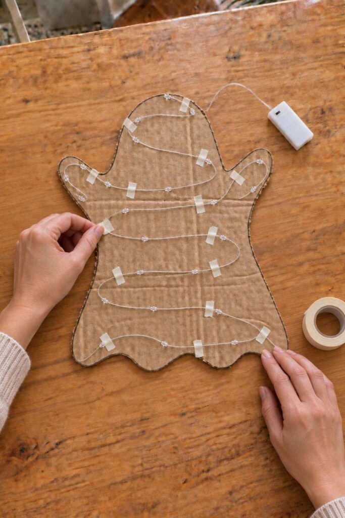 DIY Glowing Ghost Lamp for Easy Halloween Decor 7 Secure the Light Wire