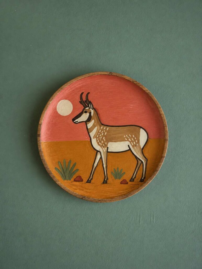 10 Hand-Painted Plate Ideas to Turn Thrift-Store Finds Into Colorful Wall Art 10 Southwestern Pronghorn Painted Plate