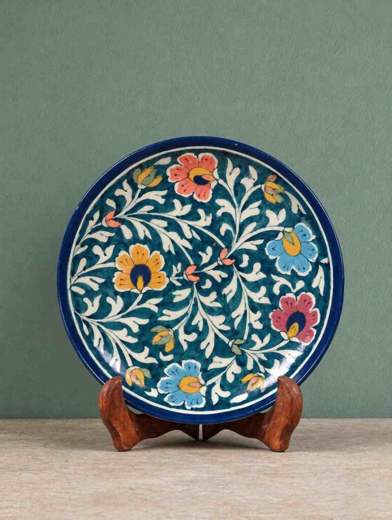 10 Hand-Painted Plate Ideas to Turn Thrift-Store Finds Into Colorful Wall Art 7 Teal Floral Vine Plate
