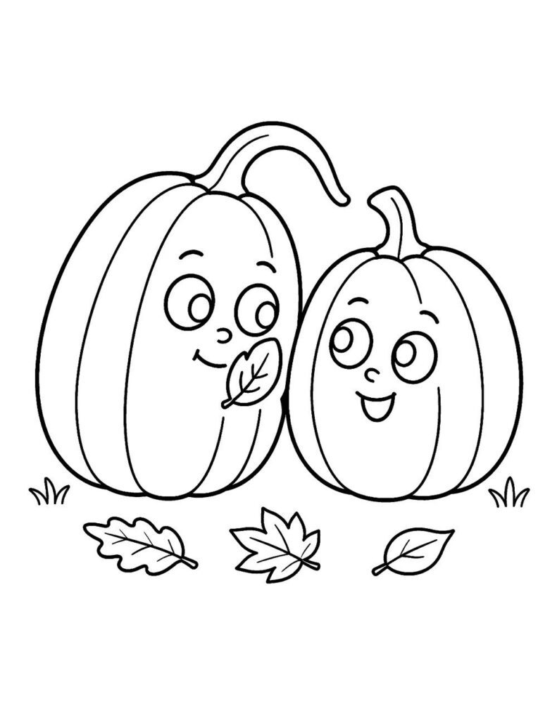 Two pumpkins whispering coloring page printable