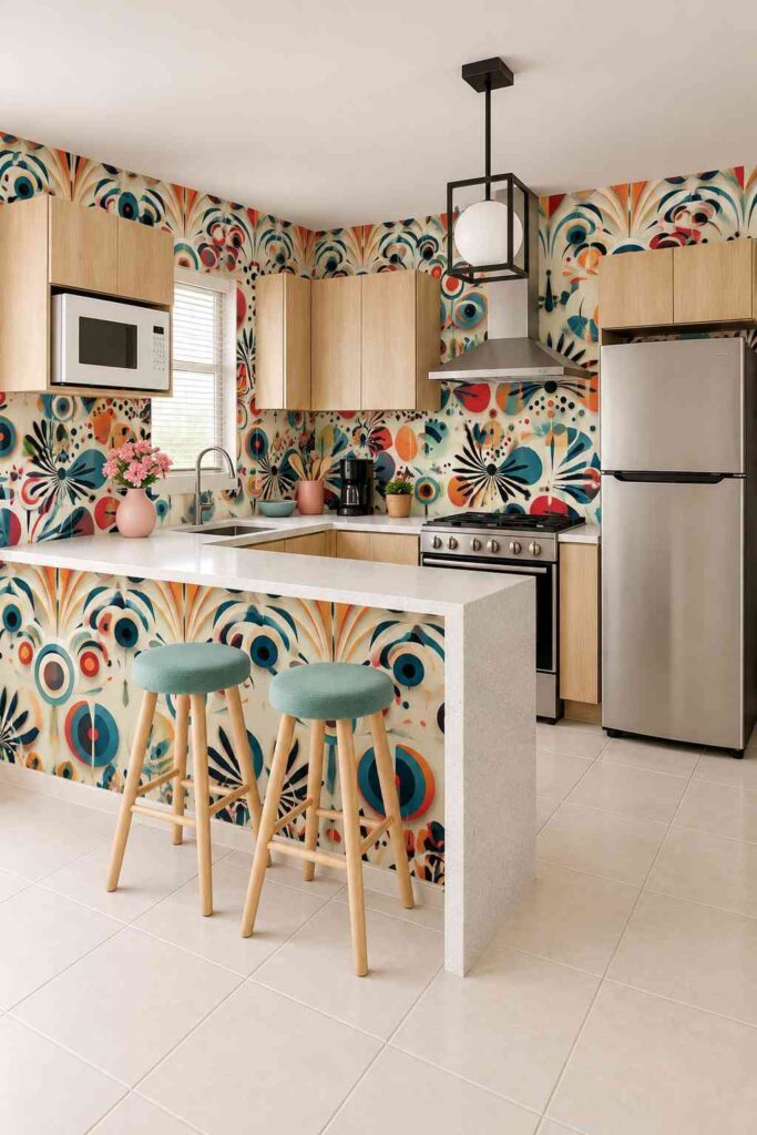Vintage Boho Abstract Botanical Peel-and-Stick Wallpaper