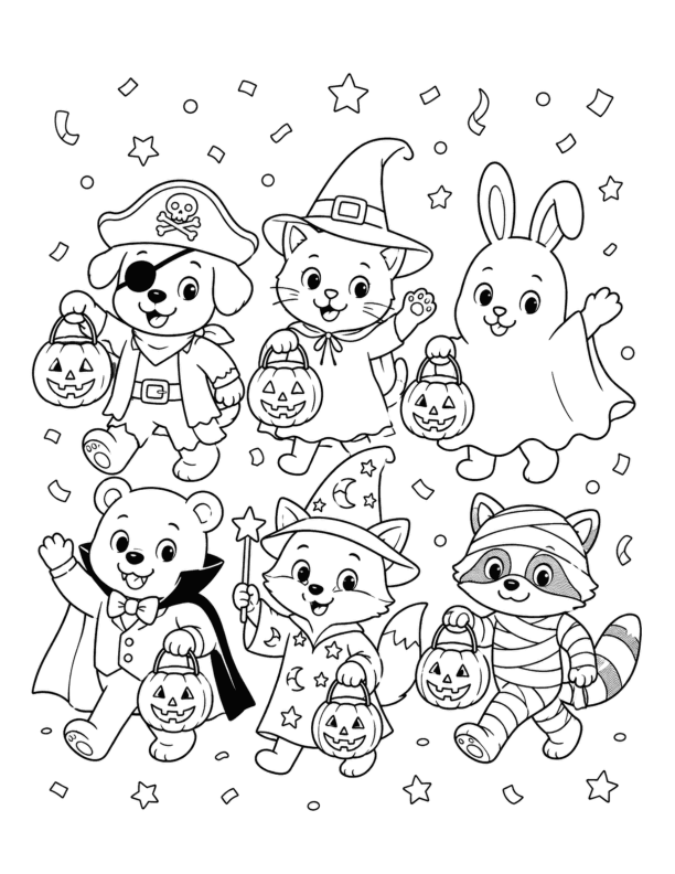 60 Free Printable Halloween Animal Coloring Pages for Kids 9 Animal Friends’ Costume Parade