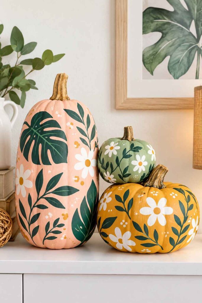 25 Easy Pumpkin Painting Ideas That Look Beautiful 9 Colorful Botanical Pumpkins