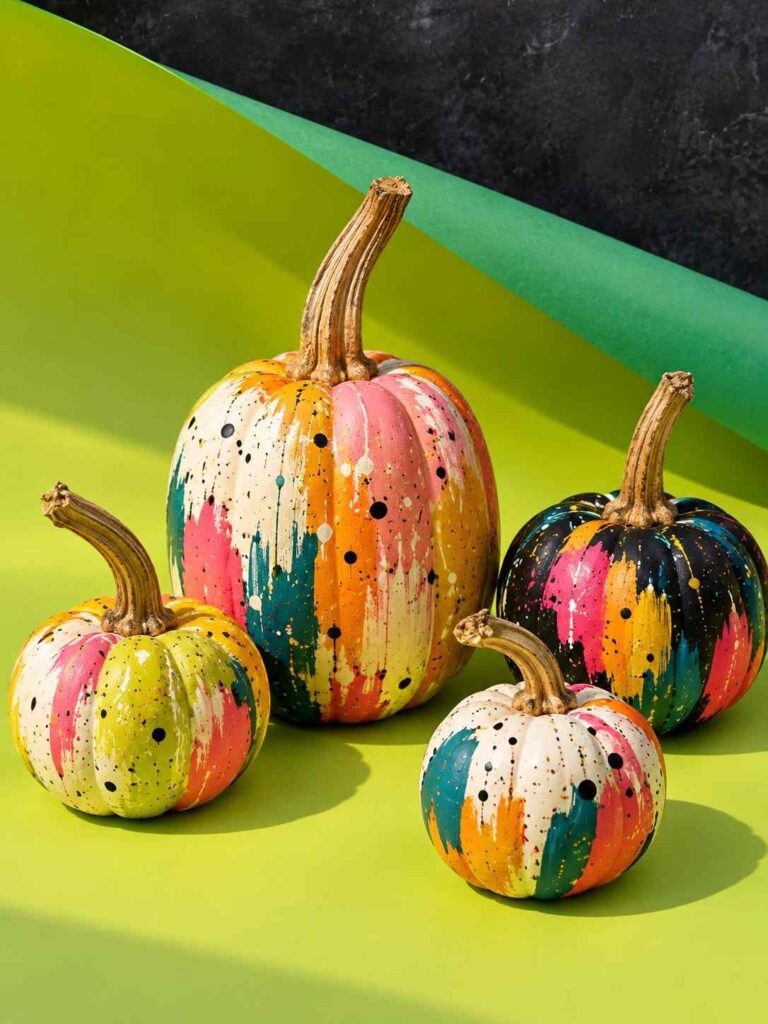 25 Easy Pumpkin Painting Ideas That Look Beautiful 20 Colorful Splatter Painted Pumpkins