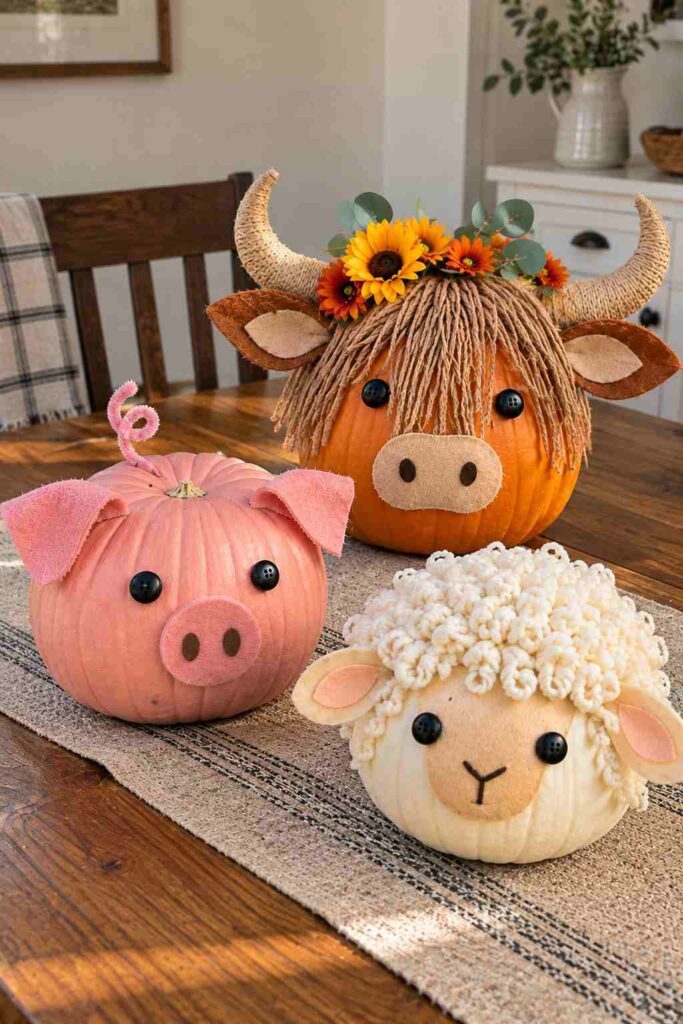 25 Easy Pumpkin Painting Ideas That Look Beautiful 23 Cute Farm Animal Pumpkins