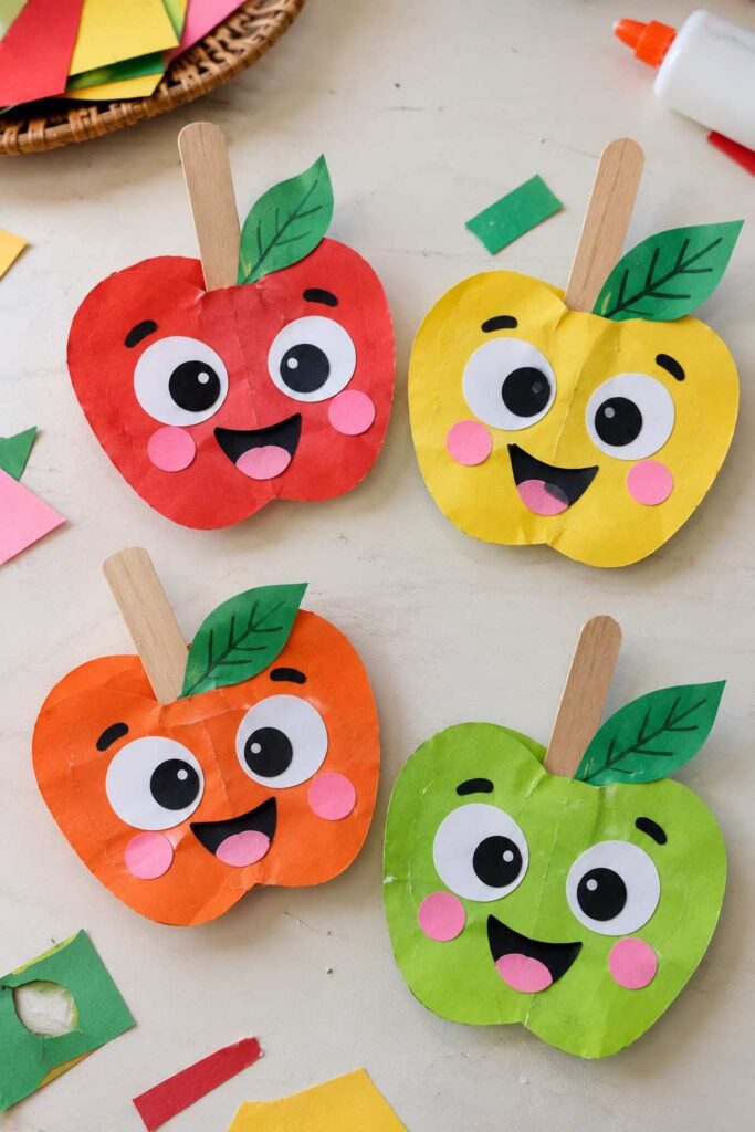 21 Easy & Creative Fall Crafts for Kids to Make at Home 3 Four Cheerful Paper Apple Crafts-