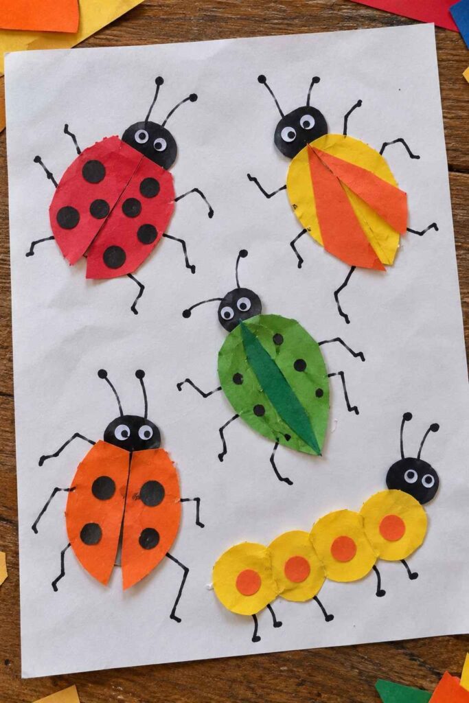 21 Easy & Creative Fall Crafts for Kids to Make at Home 21 Playful Paper Bug Collage-2 (1)