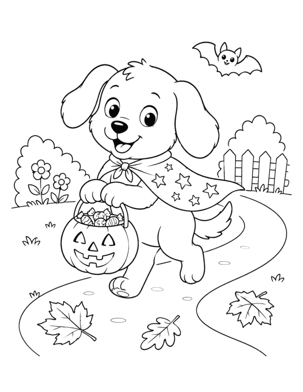60 Free Printable Halloween Animal Coloring Pages for Kids 4 Puppy Goes Trick-or-Treating Coloring Page
